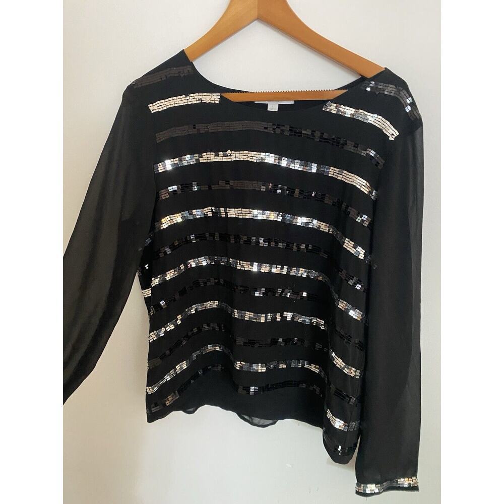 Piperlime Collection Womens Top Sequin‎ Black Size Large
